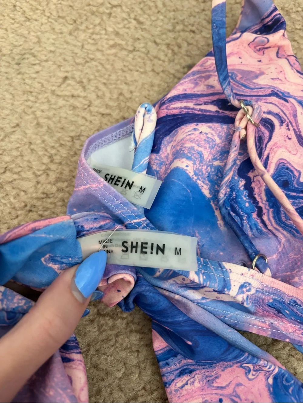 SHEIN Pink & Purple Marble Swirl Bikini Set